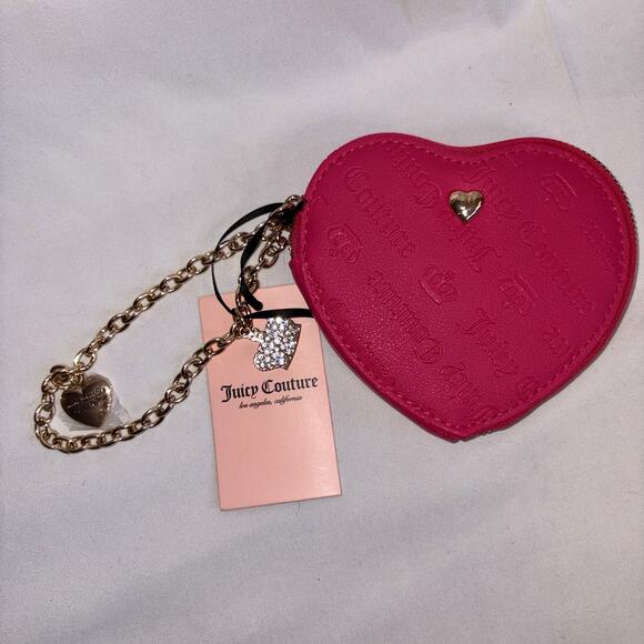 Juicy Couture Not Your Babe Heart Zip Around Wallet Wristlet Pink Flash NEW - Picture 1 of 7